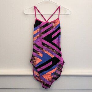Nike Women's Racerback One-Piece Swimsuit Pink Black Geometric Print Sz 6